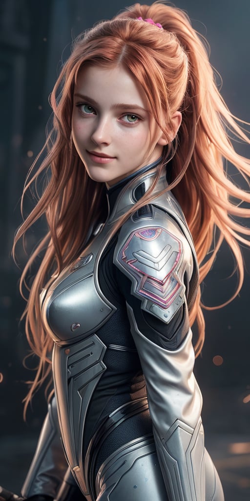 1girl, 18 years old, German girl, waist up portrait, art by Peach Momoko, digital art 8k, art by cameron gray, fantastic face, beautiful look, detailed hair, ultra focus, face illuminated, face detailed, 8k resolution, watercolor, razumov style. art by Razumov and Volegov, art by Carne Griffiths and Wadim Kashin rutkowski repin art station hyperrealism painting concept art of detailed character, 8k resolution blade runner, soft natural lighting, 16 years old, French student model named Marie: smooth soft skin, symmetrical, natural skin texture, soft lighting, wearing red blue neon genesis evangelion pilot suit, showing her shoulders, detailed face, ginger long drill hair, bang, rosy pure skin, v-shaped slim face, rosy cheeks, cute bright smile showing her teeth, photorealism, soft pastel colors sparkling, cowboy shot, half-body shot