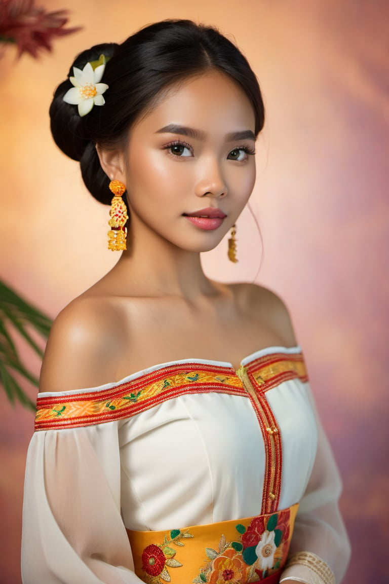 matte portrait of pretty filipina girl wearing traditional costume