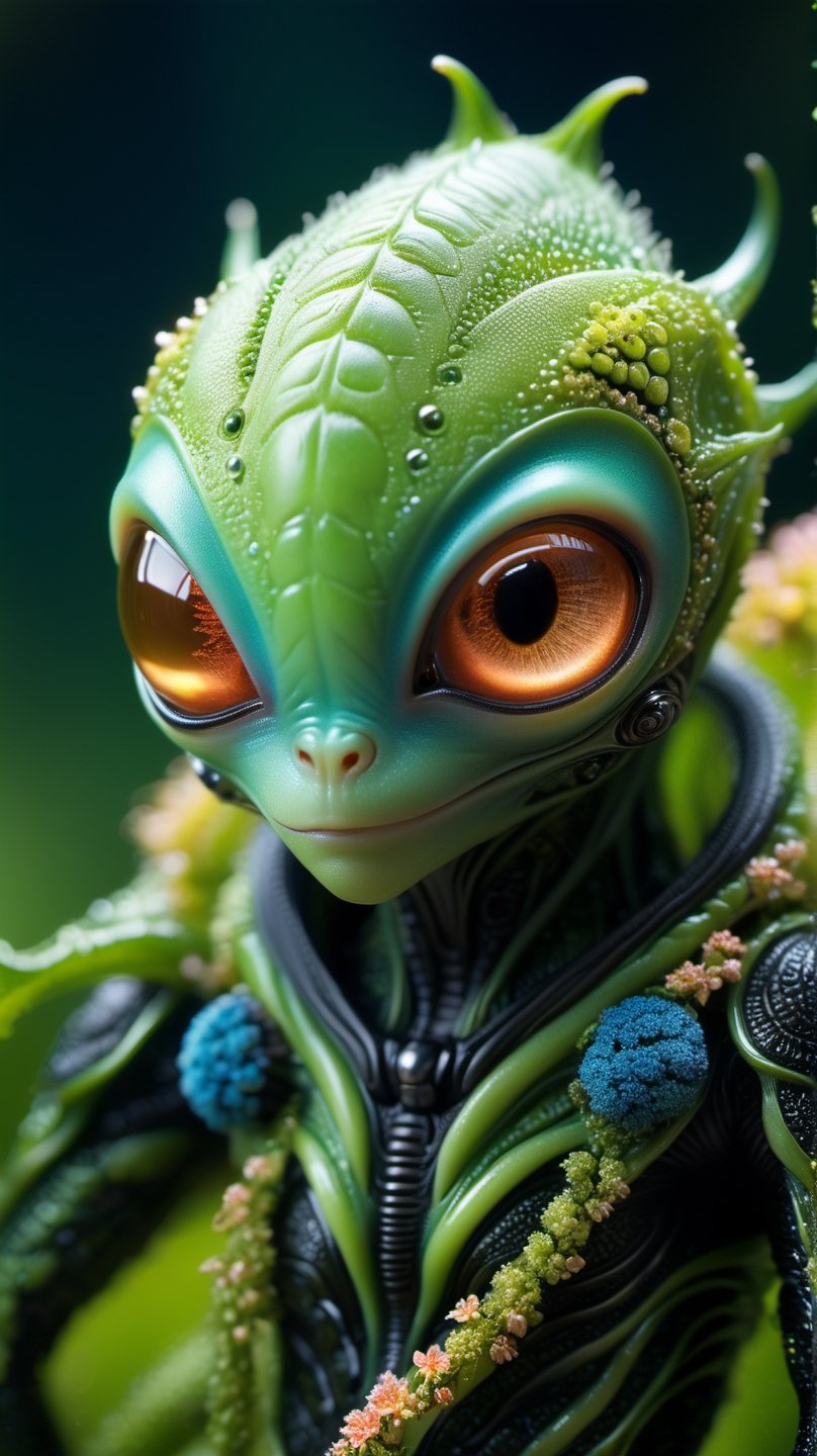 Cute creature from Space. terraforming. Alien Flora, Miki Asai Macro photography, close-up, hyper detailed, trending on artstation, sharp focus, studio photo, intricate details, highly detailed, by greg rutkowskidetailed face, detailed skin