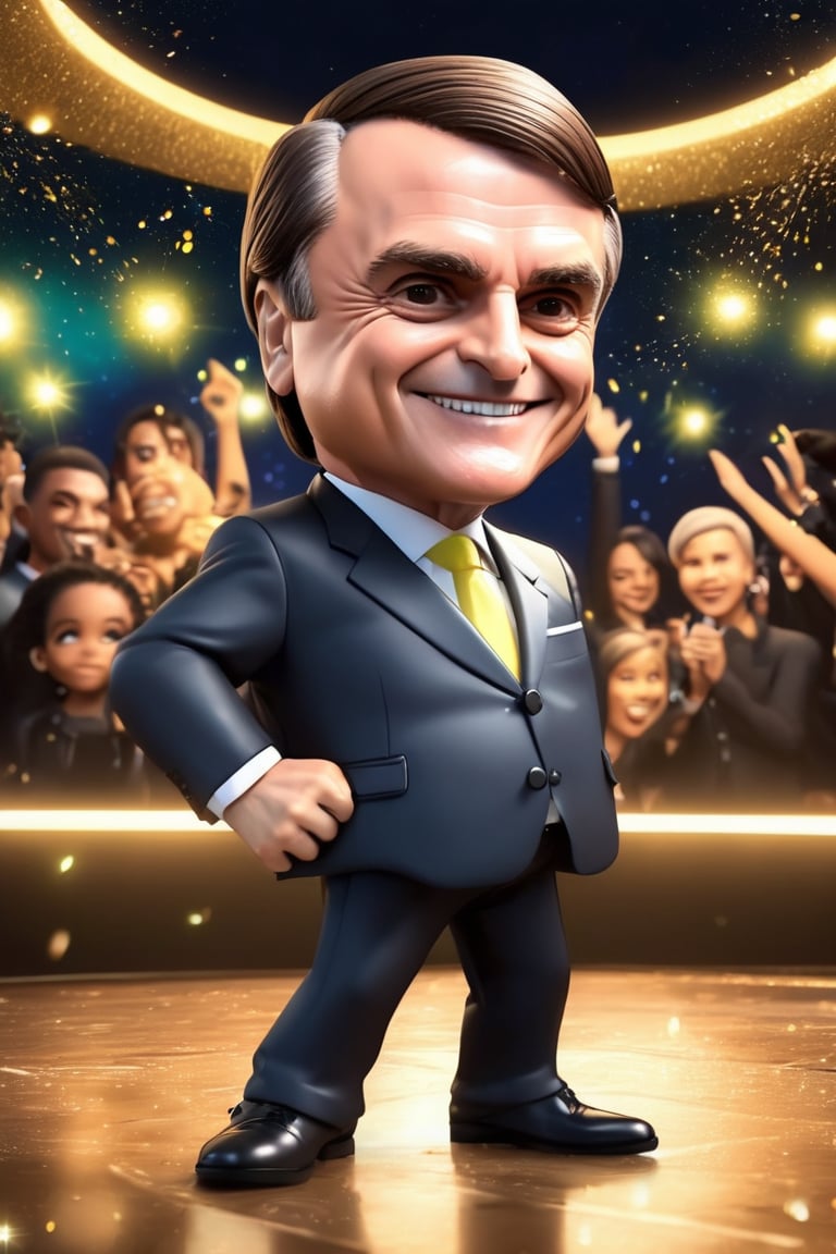 Best quality, high-res photo, Jair Bolsonaro action the night club, high-detailed, so passionly, chibi, president of Brazil suit, background, sparks, sparkling, 3d style,chibi