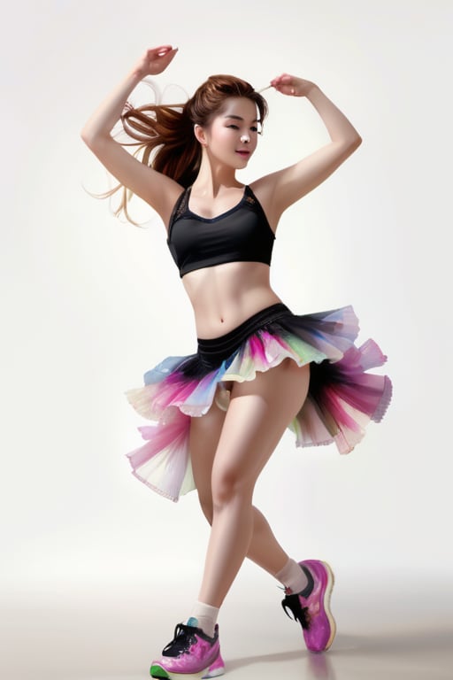 zumba trainer, zumba class in action
 BEST QUALITY, MASTERPIECE, PHOTOREALISTIC:1.9, DRAMATIC LIGHT, white background,
,colorful_girl_v2,arshadArt,alluring_lolita_girl