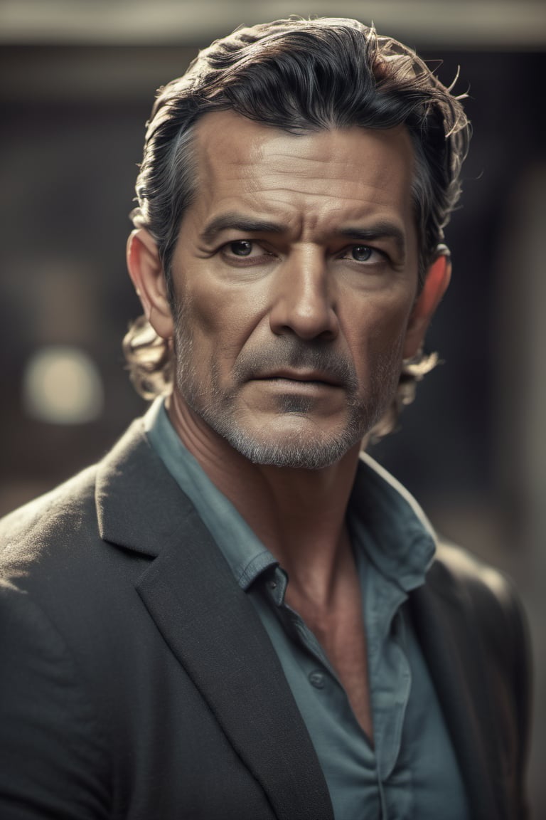 RAW natural photo of antonio banderas, hungry, no muscles, slim boby, realisct, no friendly, ((full body)), sharp focus, depth of field, shoot, ,side shot, side shot, ultra hd, realistic, vivid colors, highly detailed, perfect composition, 8k artistic photography, photorealistic concept art, soft natural volumetric cinematic perfect light, black background studio,OHWX,OHWX WOMEN 