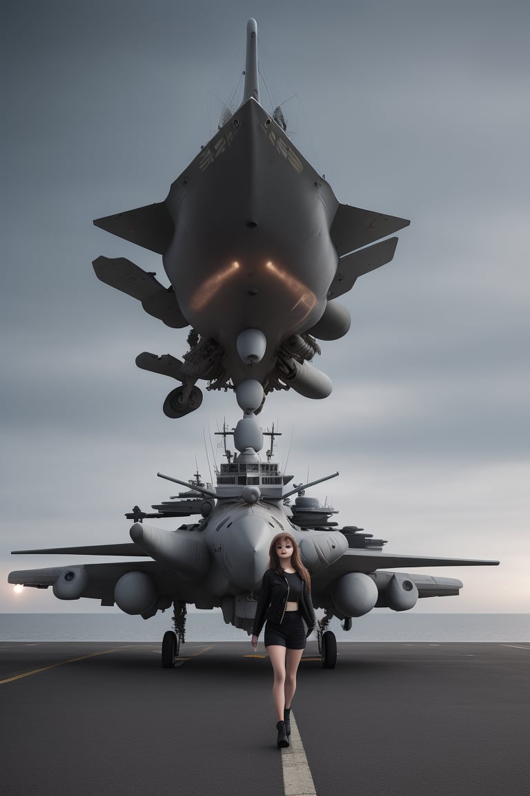 landing combat plane , air traffic signaler in aircraft carrier
 BEST QUALITY, MASTERPIECE, PHOTOREALISTIC:1.9, DRAMATIC LIGHT, infinite mirror background,
,colorful_girl_v2,arshadArt,alluring_lolita_girl,anamr