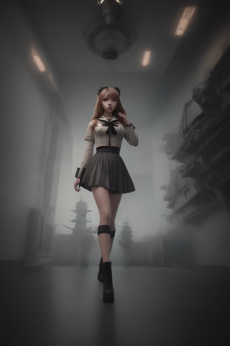 air traffic signaler in aircraft carrier, landing combat plane , 
 BEST QUALITY, MASTERPIECE, PHOTOREALISTIC:1.9, DRAMATIC LIGHT, infinite mirror background,
,colorful_girl_v2,arshadArt,alluring_lolita_girl,anamr