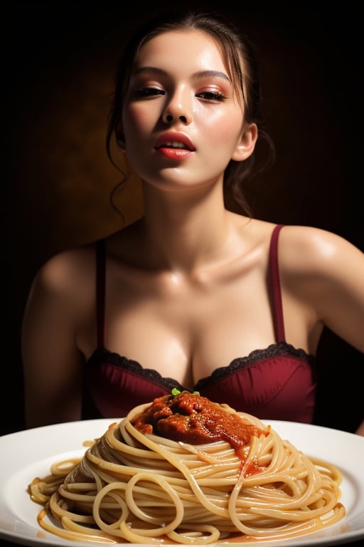 shooting foodstyling, flying tornado of spaghetti, splash of tomato sauce
 BEST QUALITY, MASTERPIECE, PHOTOREALISTIC:1.9, DRAMATIC LIGHT, infinite mirror background,
,colorful_girl_v2,arshadArt,alluring_lolita_girl,anamr