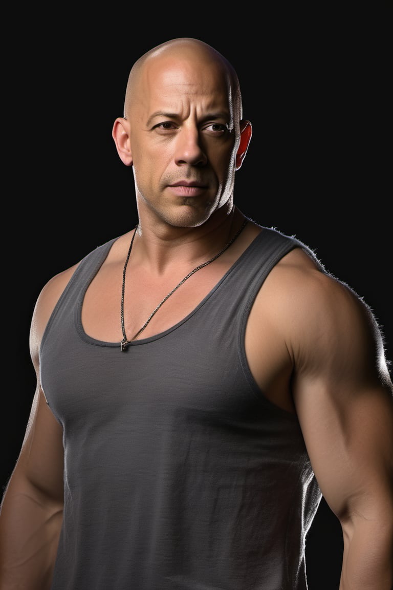 RAW natural photo OF vin diesel fast and furious , slim body, realisct, no friendly, ((full body)), sharp focus, depth of field, shoot, ,side shot, side shot, ultra hd, realistic, vivid colors, highly detailed, perfect composition, 8k artistic photography, photorealistic concept art, soft natural volumetric cinematic perfect light, black background studio, ,OHWX, naked, full nude,OHWX WOMEN,