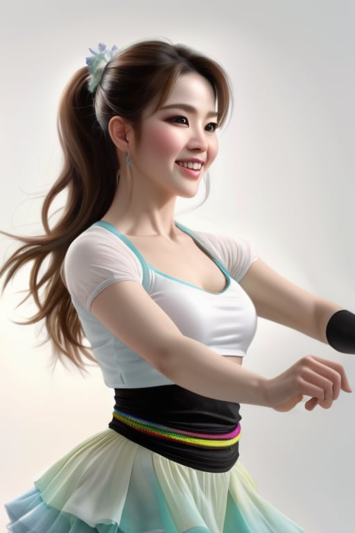 zumba trainer, zumba class in action
 BEST QUALITY, MASTERPIECE, PHOTOREALISTIC:1.9, DRAMATIC LIGHT, white background,
,colorful_girl_v2,arshadArt,alluring_lolita_girl