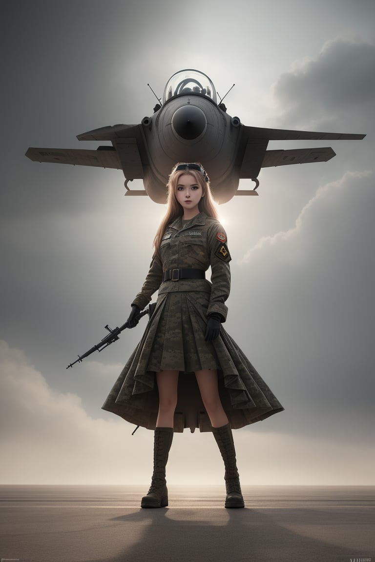 portaviones militar, landing combat plane
 BEST QUALITY, MASTERPIECE, PHOTOREALISTIC:1.9, DRAMATIC LIGHT, infinite mirror background,
,colorful_girl_v2,arshadArt,alluring_lolita_girl