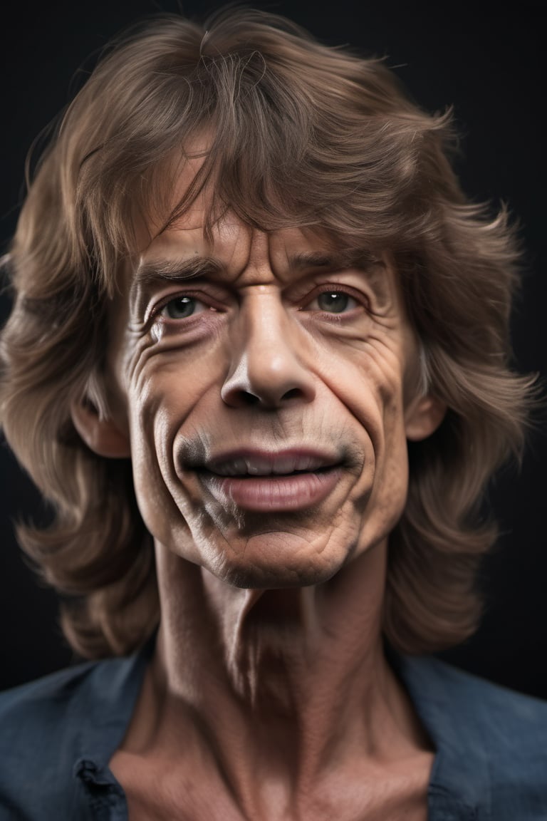 RAW natural photo of mick jagger realistic, no muscles, slim boby, realisct, no friendly, ((full body)), sharp focus, depth of field, shoot, ,side shot, side shot, ultra hd, realistic, vivid colors, highly detailed, perfect composition, 8k artistic photography, photorealistic concept art, soft natural volumetric cinematic perfect light, black background studio,OHWX,OHWX WOMEN 