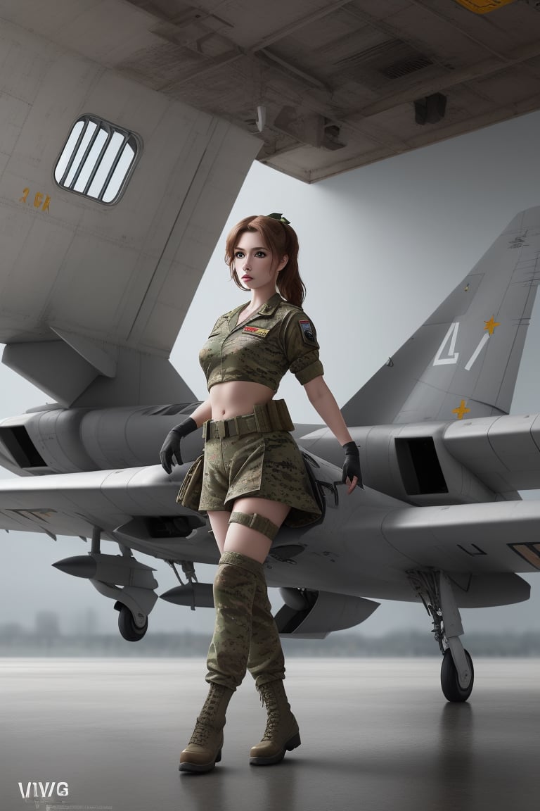 portaviones militar, landing combat plane
 BEST QUALITY, MASTERPIECE, PHOTOREALISTIC:1.9, DRAMATIC LIGHT, infinite mirror background,
,colorful_girl_v2,arshadArt,alluring_lolita_girl