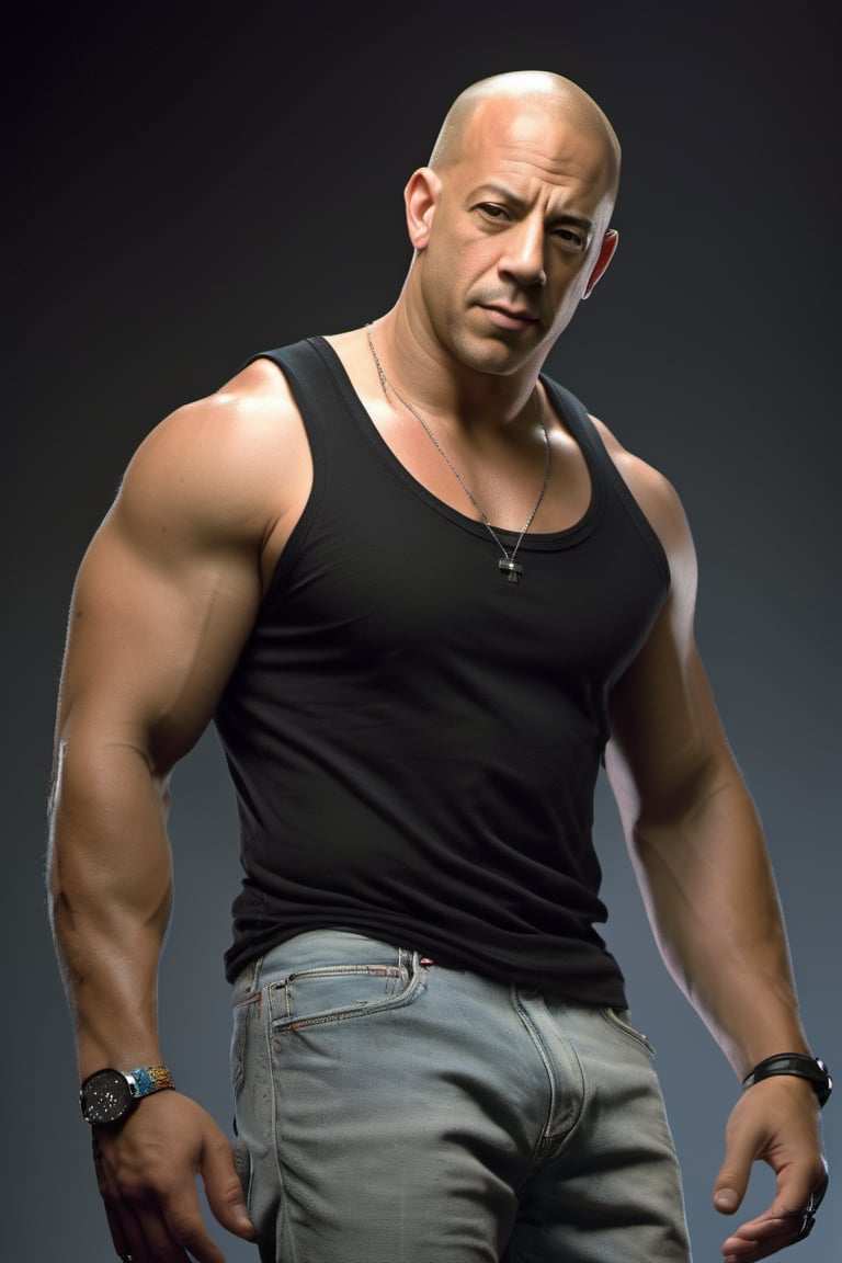 RAW natural photo OF vin diesel fast and furious , slim body, realisct, no friendly, ((full body)), sharp focus, depth of field, shoot, ,side shot, side shot, ultra hd, realistic, vivid colors, highly detailed, perfect composition, 8k artistic photography, photorealistic concept art, soft natural volumetric cinematic perfect light, black background studio, ,OHWX, naked, full nude,OHWX WOMEN,