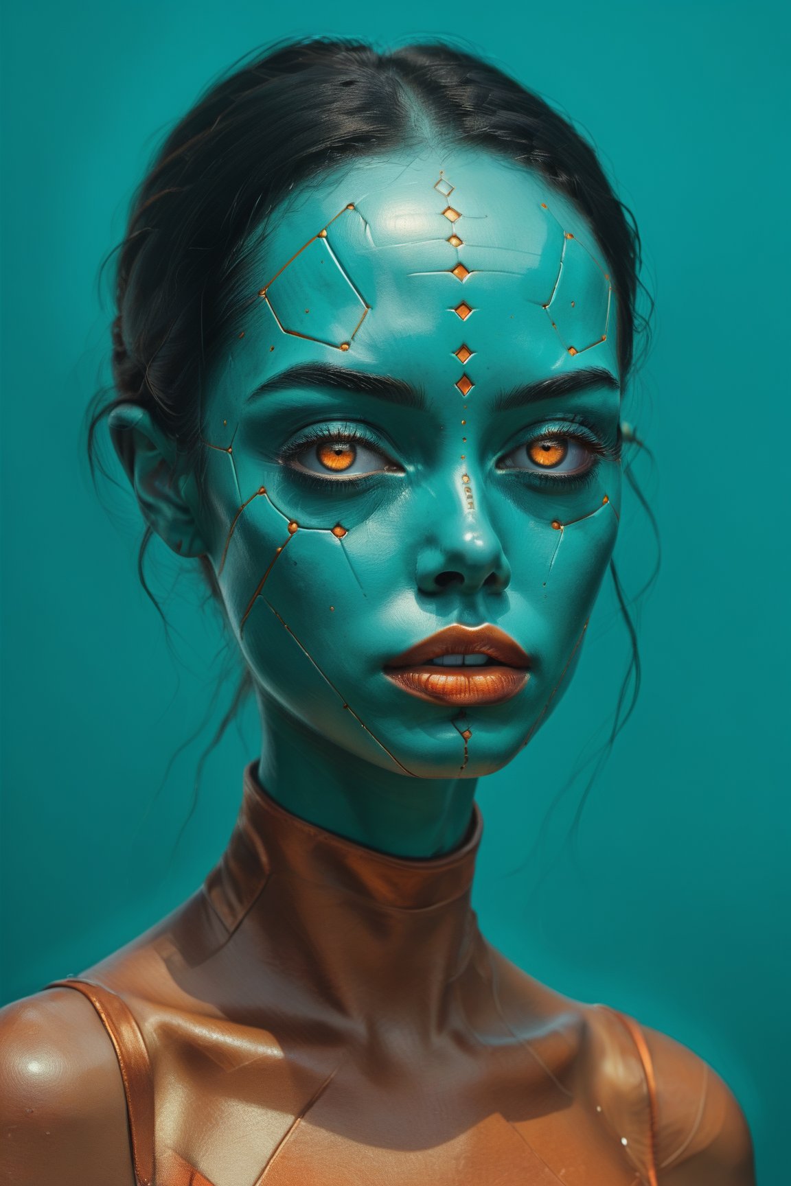 cubism portrait, fine art, teal and orange, contemporary art, alien form head shot, queen of space, (best quality,4k,8k,highres,masterpiece:1.2),ultra-detailed,(realistic,photorealistic,photo-realistic:1.37),hyperrealistic,dramatic lighting,intricate details,surreal,striking pose,regal expression,ethereal,otherworldly,futuristic,digital painting