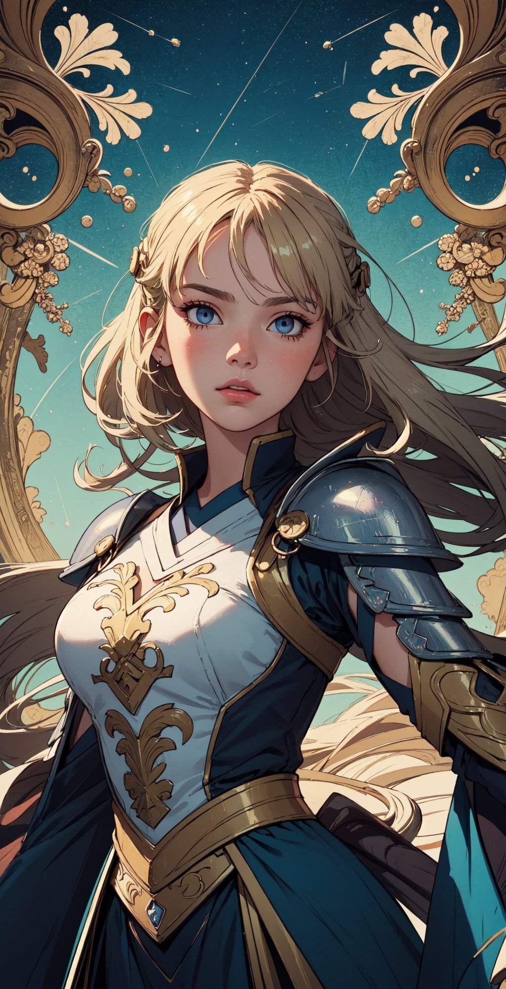 (masterpiece, top quality, best quality, official art, beautiful and aesthetic:1.2), (1girl), extreme detailed,(fractal art:1.3),colorful,highest detailed,zoomout,blonde girl,perfecteyes, background sky full thunder, holding_katana, wear fantasy armor,morgan le fay