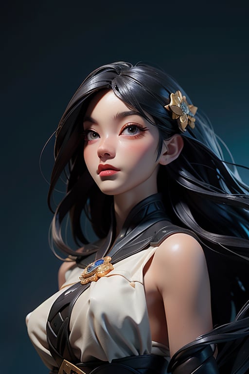 3dmm style,(masterpiece, top quality, best quality, official art, beautiful and aesthetic:1.2), (fractal art:1.3), 1girl, beautiful, high detailed, black long hair, black eyes, dark lighting, serious face, looking the sky, sky, long shot, nippels, nsfw
