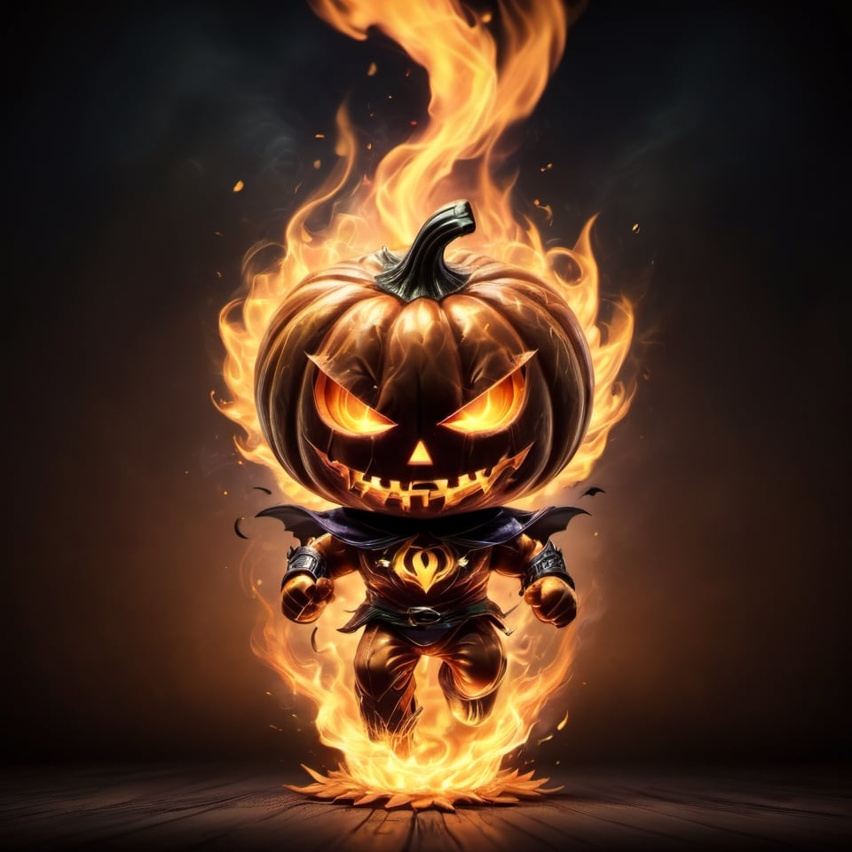 (halloween theme:1.5), (jack O'lantern:1.5), (pumpkin:1.5), (burning Jack O'lantern:1.5), (chibi emote:1.3), (chibi character:1.3), (runnning:1.5), 