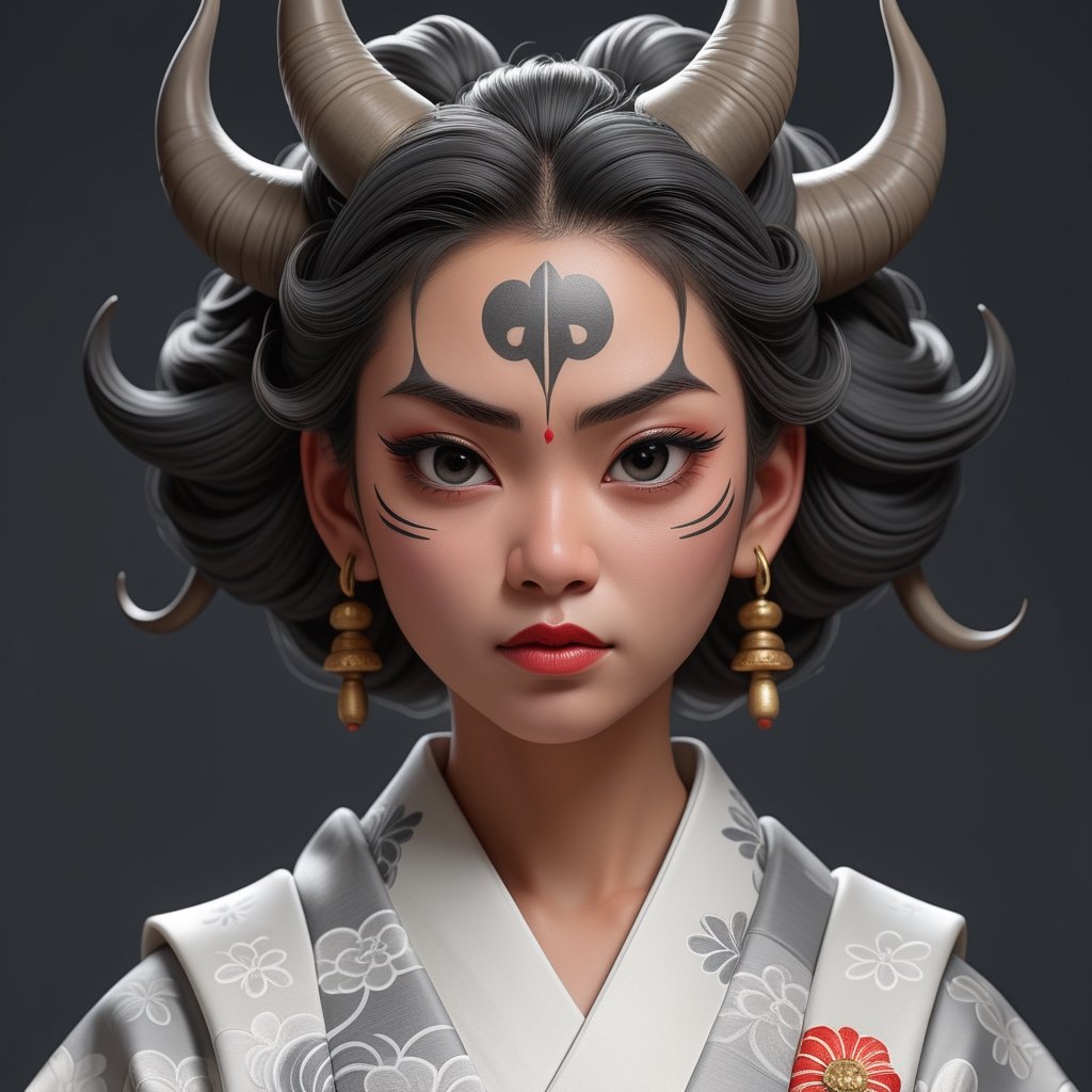 ONI, ONI girl, female ONI, face only, line art portrait, hand drawing portrait, realictic, hand drawing, pencil art, line art, photorealistic, monochrom, grey scale, high res, hyper sharp, HD render, best quality, masterpiece, oni horns, wearing a fusion of  Japanese kimono dress and wedding dress, ,<lora:659095807385103906:1.0>