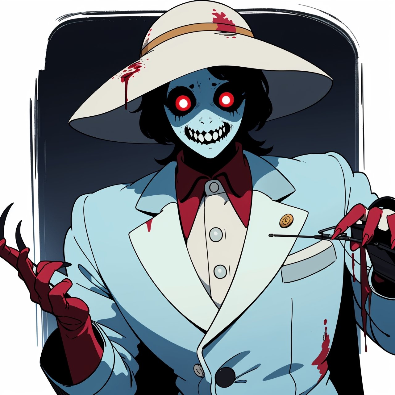 ((sticker design, white background)),  old man, fade, classic suit with a patterned pocket square., (masterpiece, best quality:1.6), ghibli, Hazy conditions, The Grand Tetons, fishing, Disruptive, (horror style:1.4), blood, 