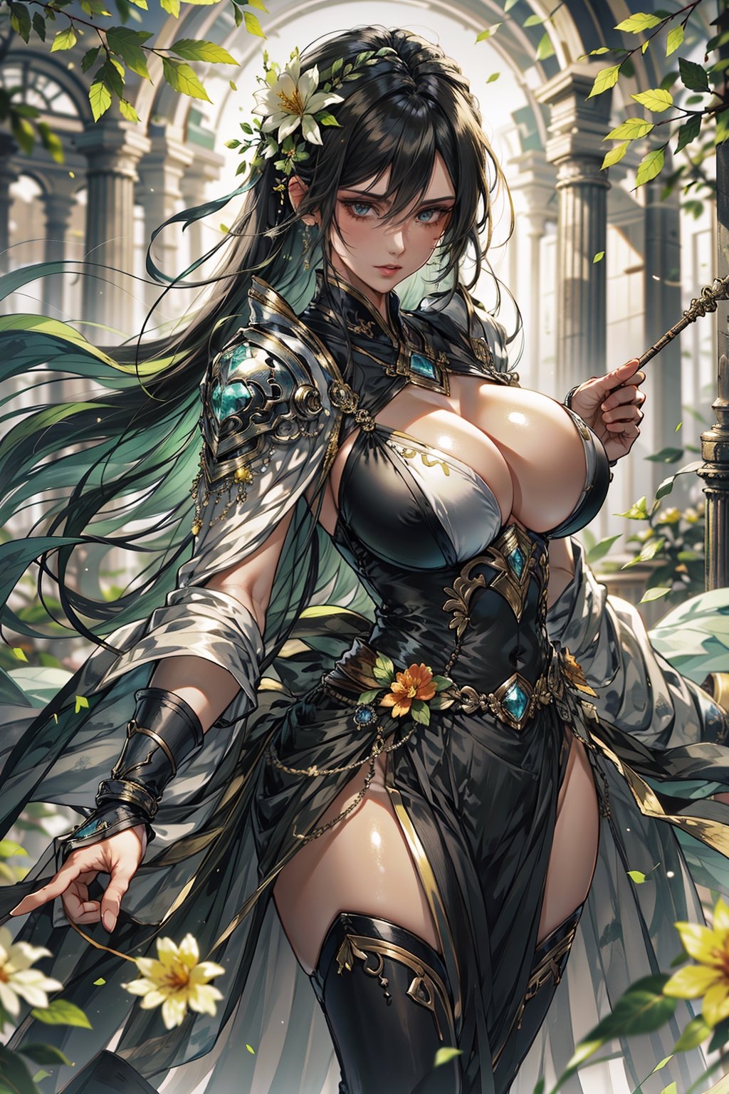 8k, (absurdres, highres, ultra detailed), (1lady), Big boobs:1.2, curvy, sexy, ((best quality)), ((masterpiece)) Moon, Luna, Goddess, Flower,shennongshi