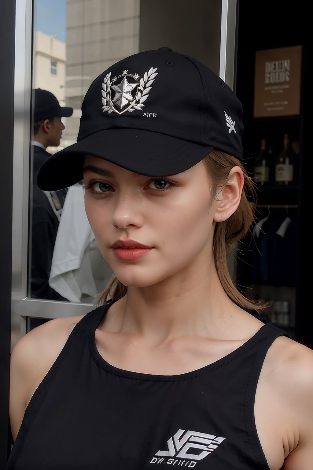 Black cap design with a shield logo embroidered on the cap