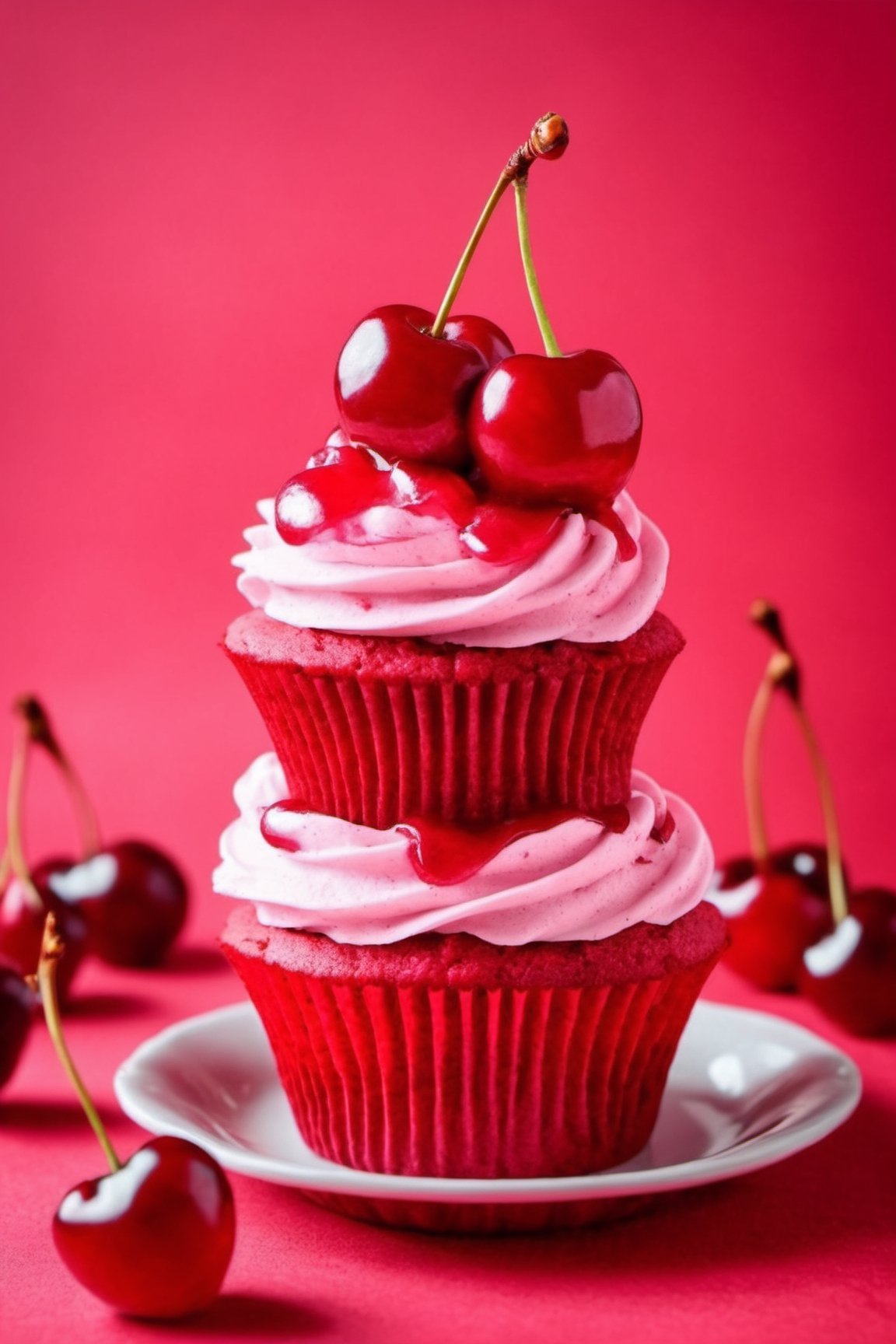 a light red color Papillion dog sitting on a red surface, red color cherry Cupcakes, Flavor is Cherry 🍒, light red color background, red, Papillion dog, dog sitting in a surface, a handsome, red color Papillion dog, proud looking, thick, sitting down casually, full body, a couple of Cherry fruits cut sitting on top of a table, Cherry photos, dark red Cherry colors, dark red skin, red fruits, dark themed, dark red color Cherry, dark and moody colors, Cherry fruits, red dog, Cherry fruits, Cherry the Scran Line Dorothy Cupcakes, cherry Cupcakes, The Scran Line Dorothy Cupcakes, cherry