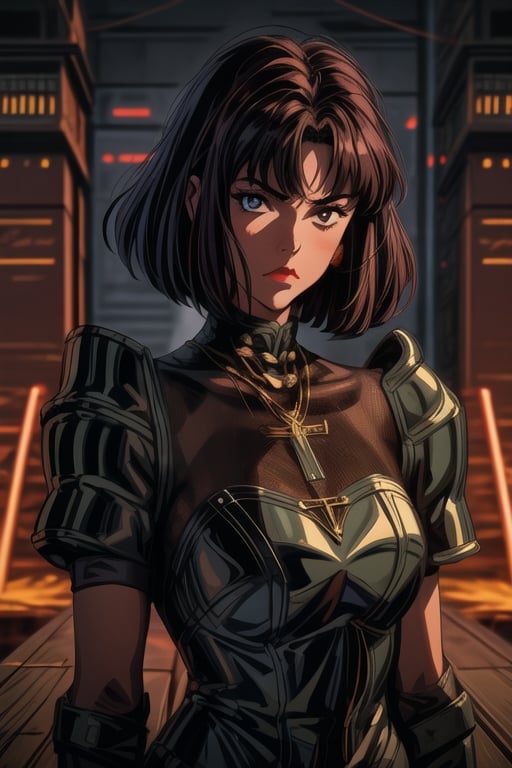 (Best quality) (masterpiece) The most beautiful medieval dark princess portrait in 1980 anime style, pulp art, dark fantasy, black armor, retro anime, vintage anime, lineart , dark fantasy, dark mood, sexy woman, anime still frame, gothic, cinematic, detailed, digital art , dark theme, retro,Endsinger,retro,Comic Art Style