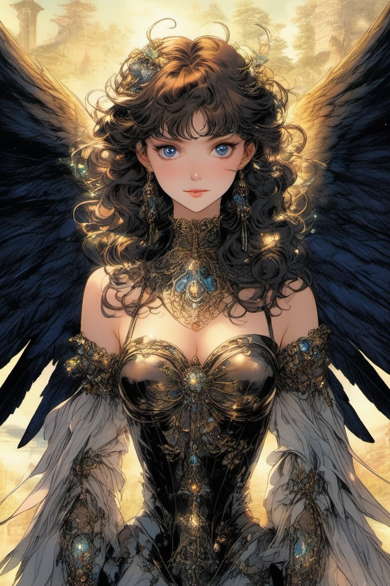 (Best quality) (masterpiece) A beautiful dark Fallen angel portrait in the 1990 anime show, dark fantasy, vintage anime (1990s anime) , retro anime, fairytale, Classic fairytale, dark fairytale , magical fantasy style, ominous background,pencil sketch, ,horror,2d_animated,EpicSky, 6000,2D, Beautiful girl ,mecha,danknis,dfdd,Angel 