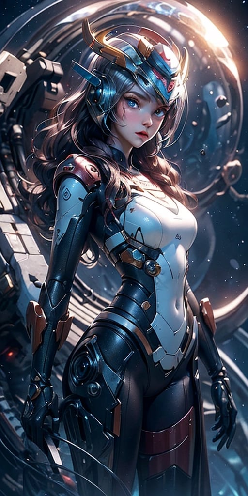 a girl, Elsa from Frozen, tight suit, icy blue colors, Space helmet of the 1990s,and the anime series ace, Fantastic Surrealism, Post-apocalyptic, Cute Illustration, Bio-Robotic Art, Fantasy Digital Painting, alien planet Landscapes, Space Dragon with a futurastic underwater helm Fantasy, Art, Surrealism, Geomorphologie-Kunst, Fluid Art, Biomechanical Sculpture, Kemono, Beautiful Girl Turned to the Camera, Blue Background, 3D Vector Art, Greg Rutkowski,  Detailedface, Detailedeyes, 1 girl