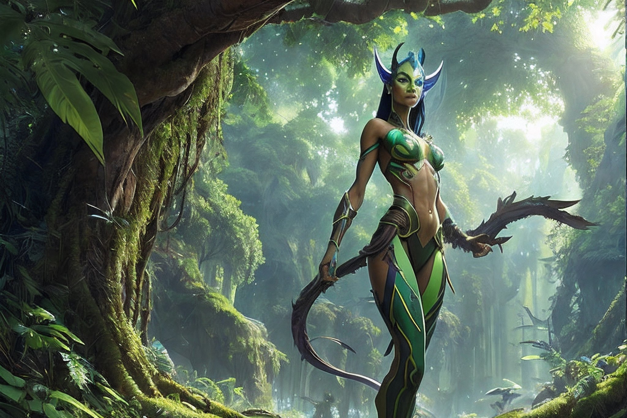 ((olivia wilde)) as actress to pose as Neytiri, a human-Na'vi hybrid living in Pandora, surrounded by lush greenery and towering alien trees. trending on Artstation, 8k, masterpiece, by Greg Rutkowski, Ross Tran, WLOP, Andrei  wilde as actress to pose as Neytiri, a human-Na'vi hybrid living in Pandora, surrounded by lush greenery and towering alien trees. atmospheric lighting, stunning, brave. Eagle girl. By Makoto Shinkai, Stanley Artgerm Lau, WLOP, Rossdraws, James Jean, Andrei Riabovitchev, Marc Simonetti, krenz cushart, Sakimichan, D&D trending on ArtStation, digital 