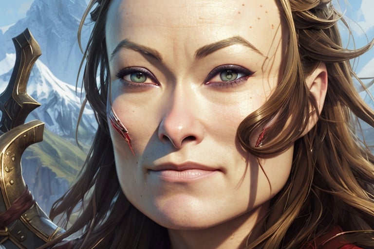 Norse Mythology: A scene with ((olivia wilde)) posing alongside gods like Odin, Thor, and Loki, set against a stark and rugged landscape reminiscent of Asgard. Hyperrealistic render, ultra detailed, cinematic, intricate, menacing, dark, steam, Baphomet, viking and mythical creature, 8k, UHD, detailed facial features. By Makoto Shinkai, Stanley Artgerm Lau, WLOP, Rossdraws, James Jean, Andrei Riabovitchev, Marc Simonetti, krenz cushart, Sakimichan, D&D trending on ArtStation, digital, 
sks women