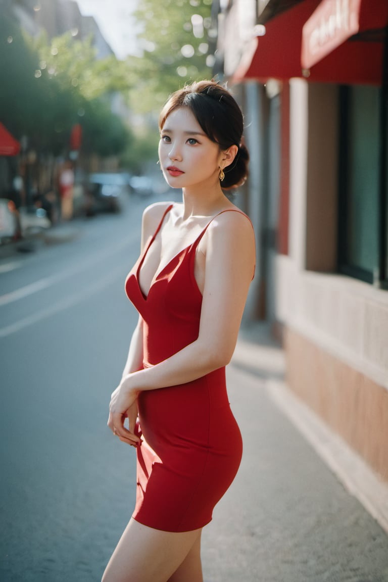 (glamour photography:1.3) photo of LinkGirl in her 20s, {ponytail|bobcut}, {korean|japanese|chinese}, wearing a fiery red bodycon dress with gold hoop earrings and nude pumps:1.4), dfdd, (blush:0.9), (goosebumps:0.5), solo, beautiful, masterpiece, photorealistic, hi-res, hdr, 8k, remarkable color, ultra realistic, iridescent eyes, remarkable detailed pupils, textured skin, realistic dull skin noise, visible skin detail, skin fuzz, dry skin, (gravure posing for picture:1.2), (cowboy shot:1.6), (detailed (manila) streets:1.6), soft bounced lighting, ray tracing, subsurface scattering, {low angle|(shot from a dutch angle:1.4)}, golden ratio, (shot on Leica T), RAW candid cinema, 50mm portrait lens, shallow depth of field, Fujicolor Pro film