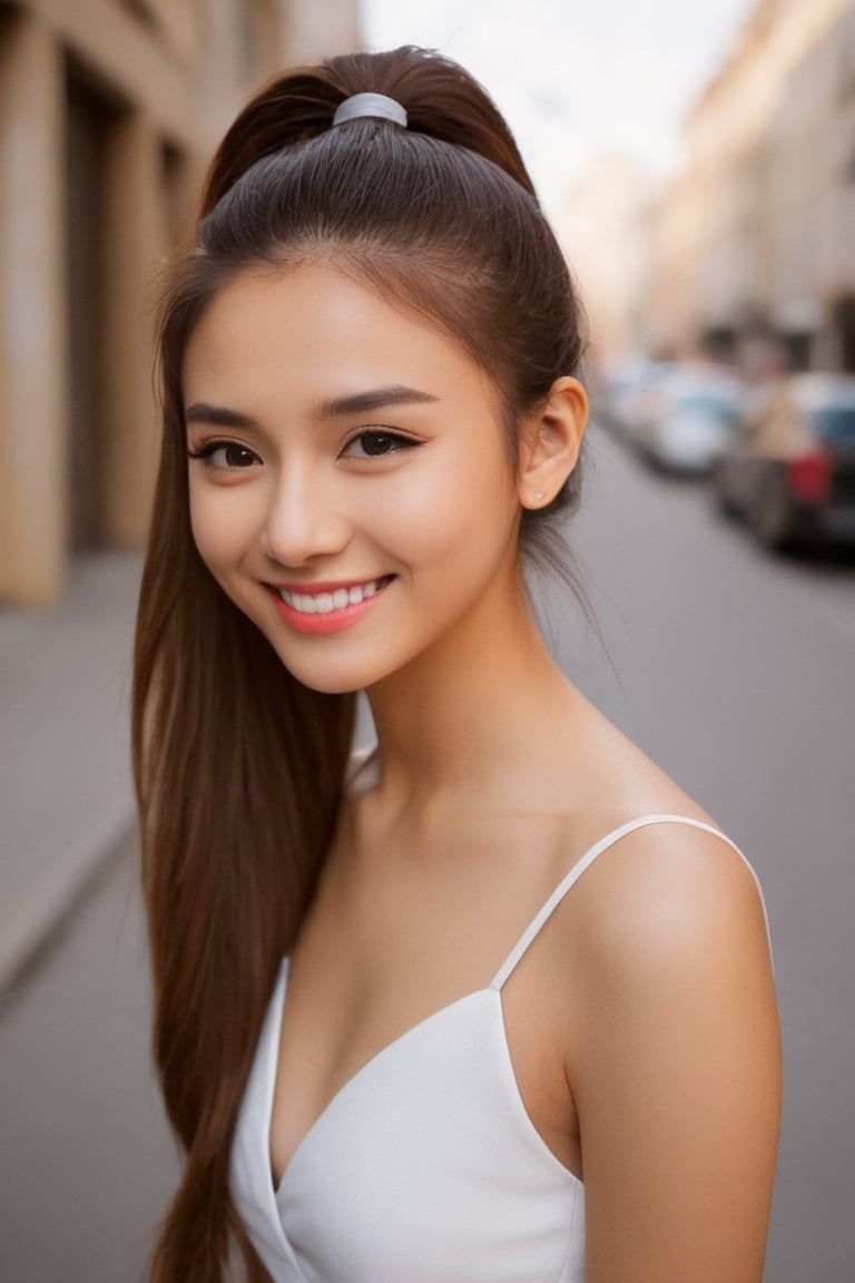 {glamour|beauty|candid} photo of a beautiful {smiling|(serious:1.3)|(sad, teary:1.2)} cutegirlmix her 20s, {ponytail|long|bobcut} hairstyle, similing, wearing {casual clothes|elegant dress|school uniform|micro bikini}, (blush:0.5), (goosebumps:0.5), textured skin, realistic dull skin noise, visible skin detail, skin fuzz, dry skin, (skinny:1.2), (petite:1.2), masterpiece, remarkable color, ultra realistic, dfdd, (posing for a picture on a city street:1.3), (upper body framing from waist:1.6), soft bounced lighting, ray tracing, subsurface scattering, {from side|from above|from behind, looking at viewer}, golden ratio, Cinematic Shot, 50mm portrait lens, Movie Still