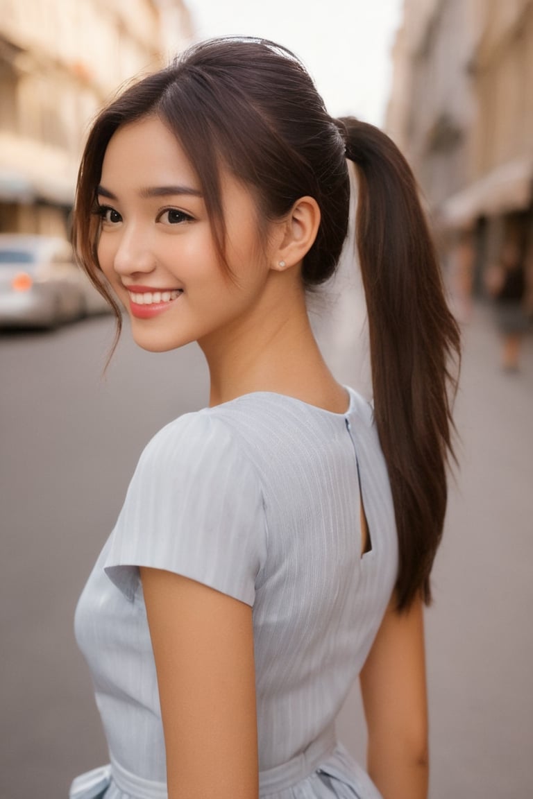 {glamour|beauty|candid} photo of a beautiful {smiling|(serious:1.3)|(sad, teary:1.2)} cutegirlmix her 20s, {ponytail|long|bobcut} hairstyle, similing, wearing {casual clothes|elegant dress|school uniform|micro bikini}, (blush:0.5), (goosebumps:0.5), textured skin, realistic dull skin noise, visible skin detail, skin fuzz, dry skin, (skinny:1.2), (petite:1.2), masterpiece, remarkable color, ultra realistic, dfdd, (posing for a picture on a city street:1.3), (upper body framing from waist:1.6), soft bounced lighting, ray tracing, subsurface scattering, {from side|from above|from behind, looking at viewer}, golden ratio, Cinematic Shot, 50mm portrait lens, Movie Still