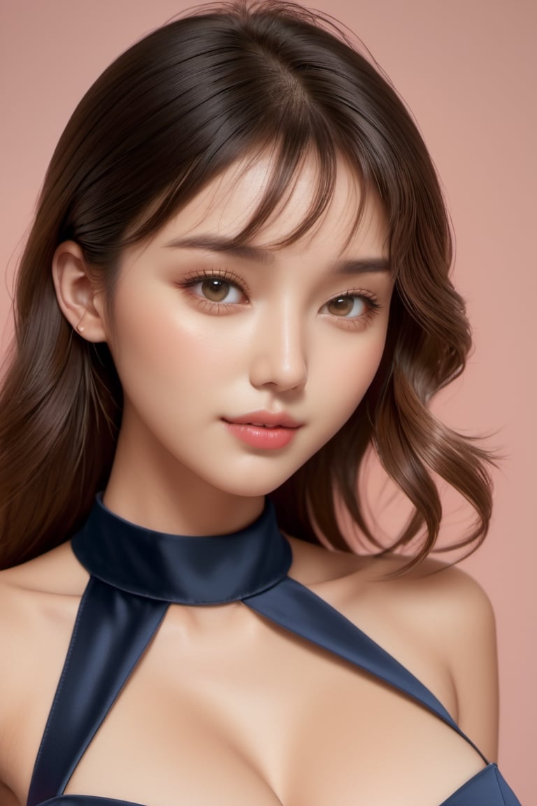 (glamour:1.3) photo of a beautiful young xxmix_girl, ponytail hairstyle with mid-parted bangs, wearing Navy blue halter neck midi dress with side slit, BREAK (blush, blemishes:0.6), (goosebumps:0.5), subsurface scattering, perfecteyes, detailed skin texture, (slender, petite, droptear chest, (absolute_cleavage), photorealistic, masterpiece, remarkable color, ultra realistic, textured skin, realistic dull skin noise, visible skin detail, skin fuzz, dry skin, upper_body from waist frame, in a party background, soft natural lighting, ray_tracing, from side, ALEXA 65, golden_ratio