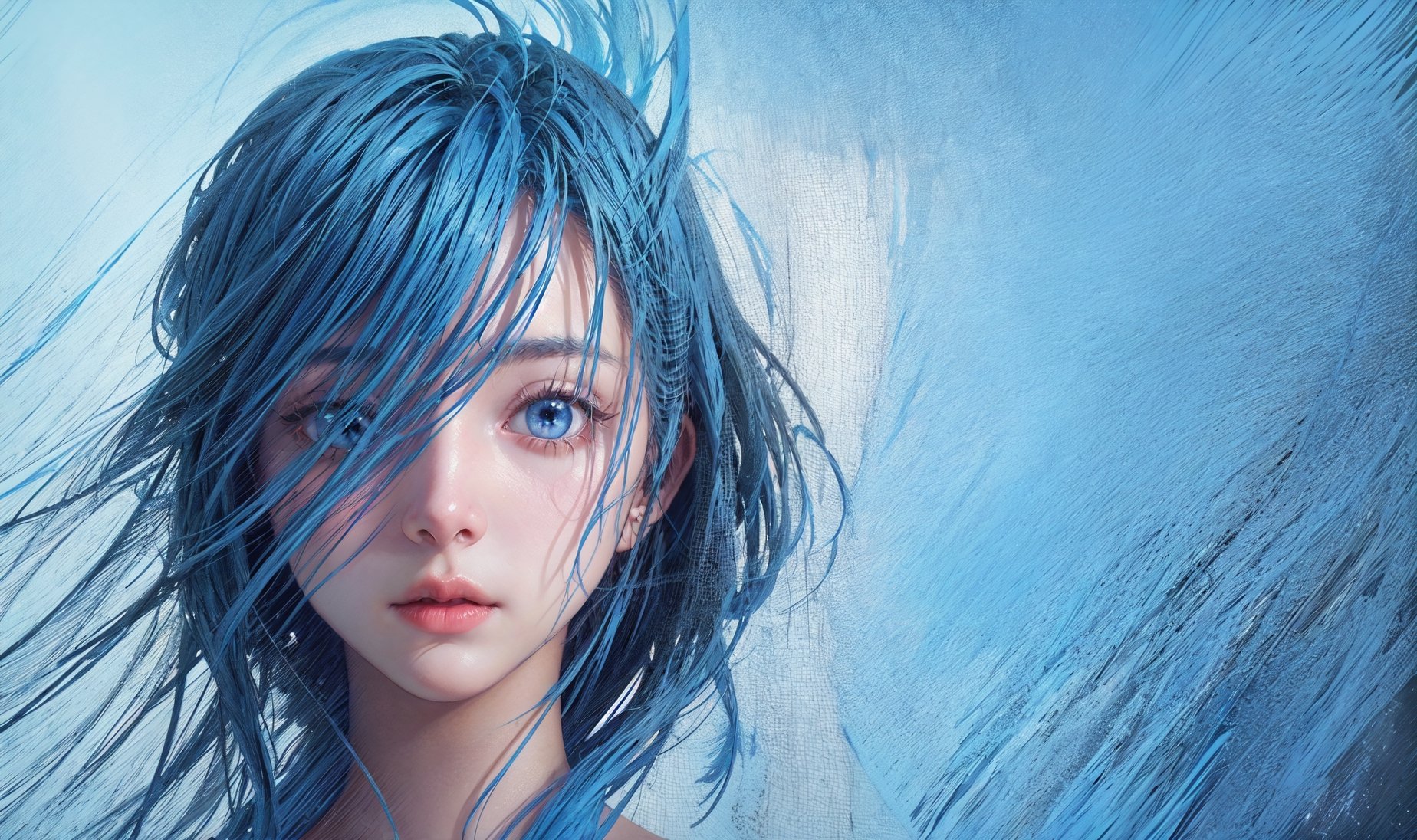 Erotic image of nude and naked girl, blue shwal,light blue silver hair, hair open hair, long hair, blue_eyes, big eyes, The medium should be digital photography, capturing the photorealistic detail and texture of the oil painting. taken with a high-resolution 16k camera, using a 50mm lens for a sharp focus on the bluehead, Miki Asai Macro photography, hyper detailed, trending on artstation, sharp focus, studio photo, intricate details, highly detailed, by greg rutkowski, Renaissance, full_body, floating  hair, crazy behavior, mental,
