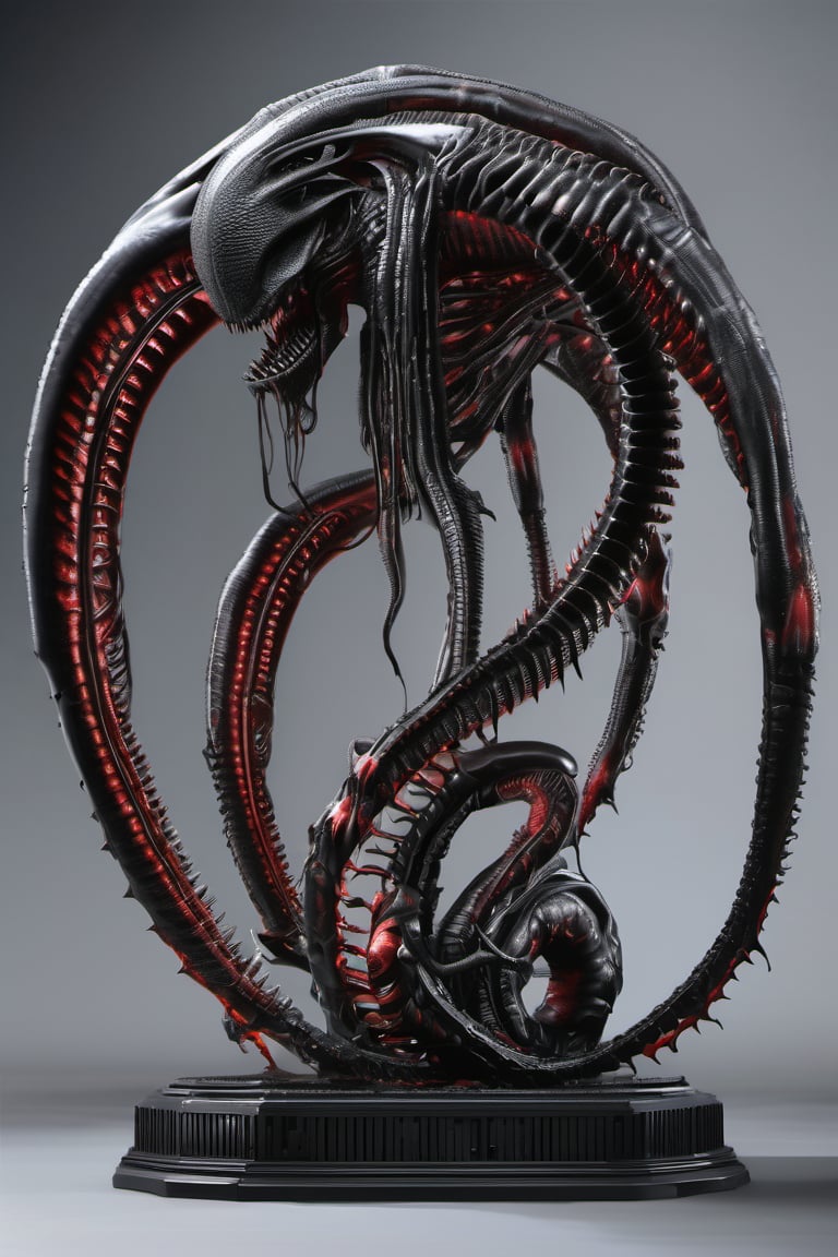 3D style,(masterpiece, best_quality, ultra-detailed:1.3), epic, illustration, welcoming,3d render, intricate advanced hybrid alien xenomorph, h.r.giger, huge open jaw, sharp long teeth, 3 massive black tentacle arms, dripping saliva, wet soaked with mud, solo, apocalyptic environment, aircraf hangar, red tint, smoke,  