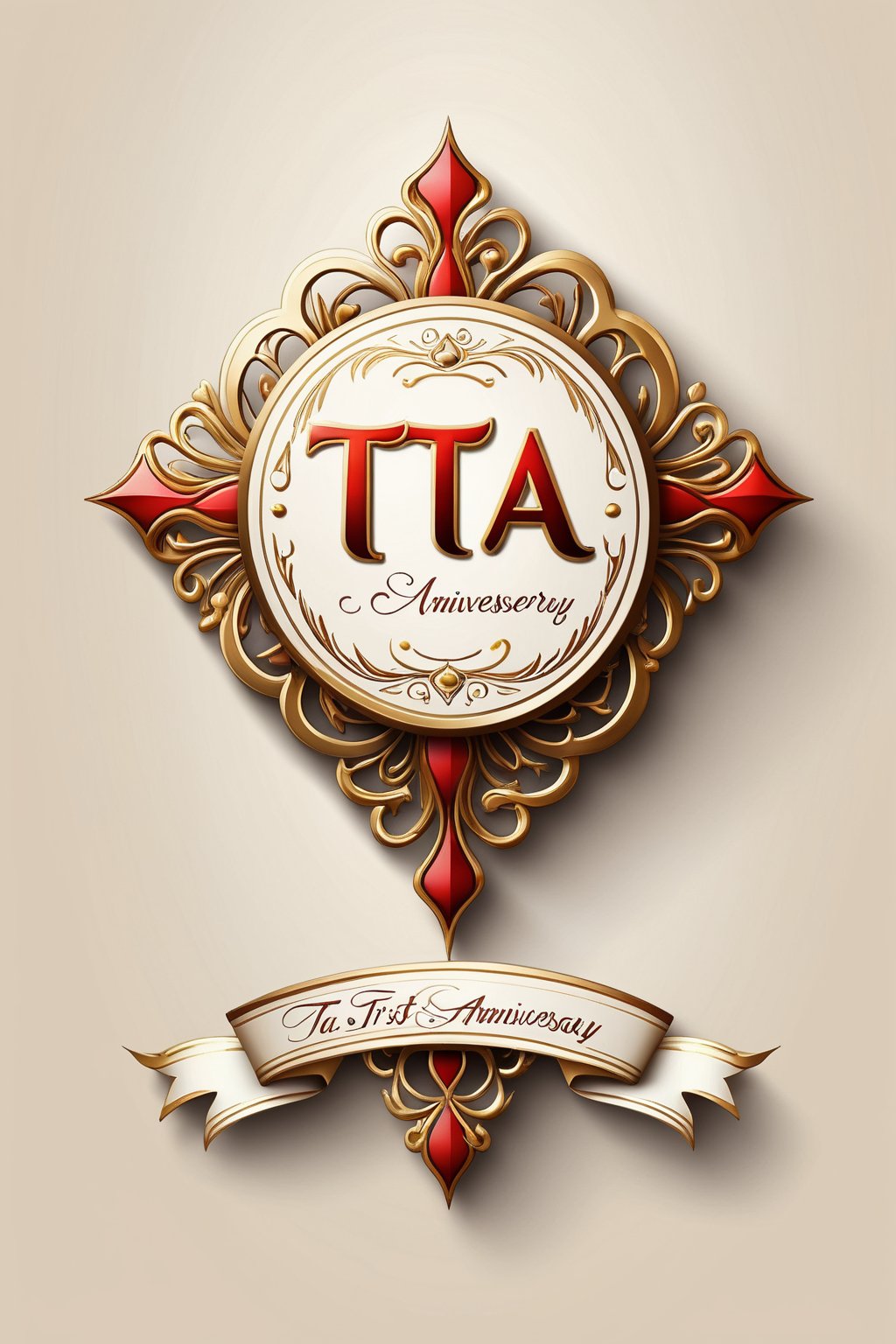 Beautiful badge design, unique and gorgeous blessing,decorative text:’’TA’’, text:’’1st Anniversary’’