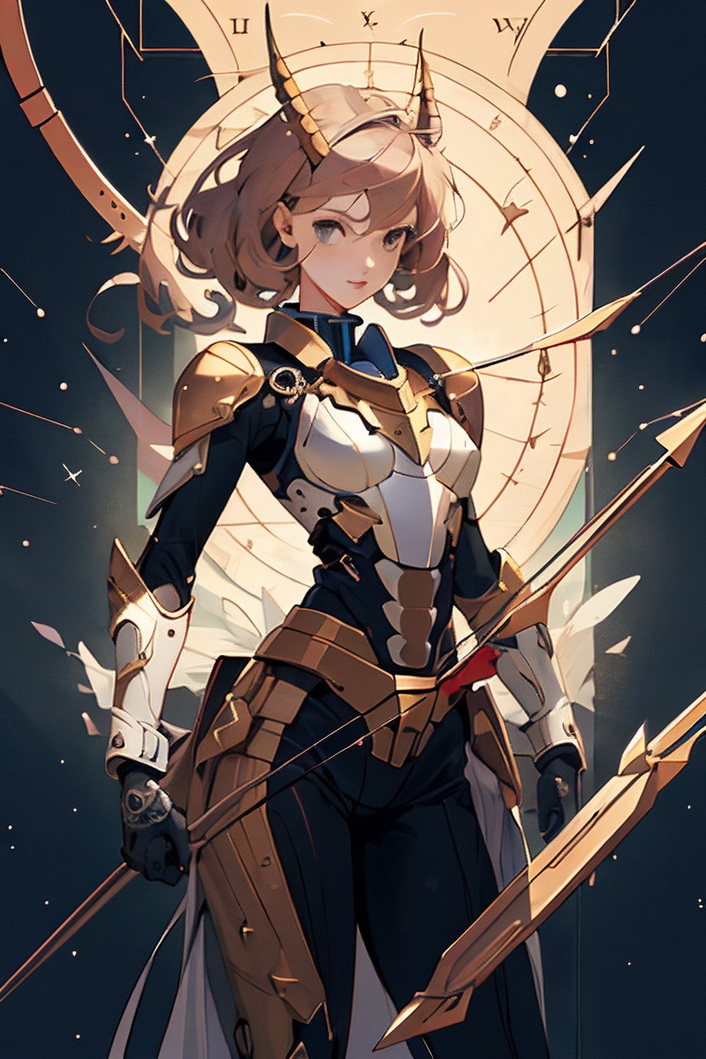 (Sagittarius:1.4),solo girl,zodiac background,cyborg style,
super fine illustration,perfect anatomy,(masterpiece,ultra quality,ultla highres,32k,intricate detailed),