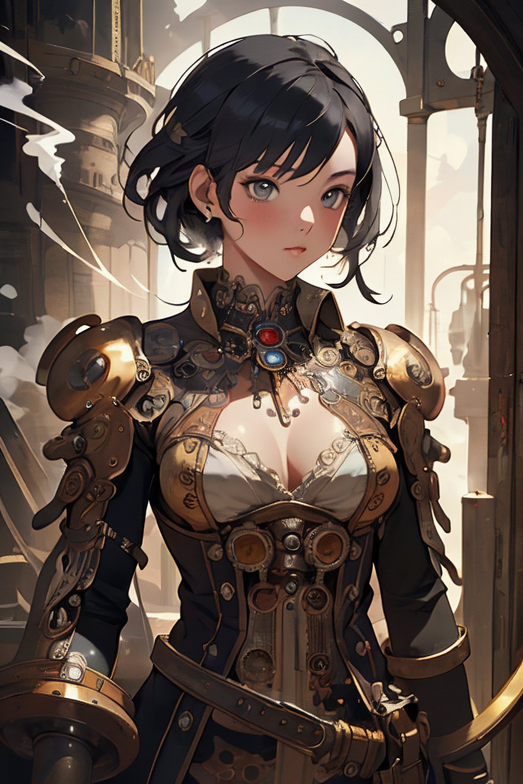 ((Steam Punk)),solo girl,upper body,
super fine illustration,perfect anatomy,(masterpiece,ultra quality,ultla highres,32k,intricate detailed),