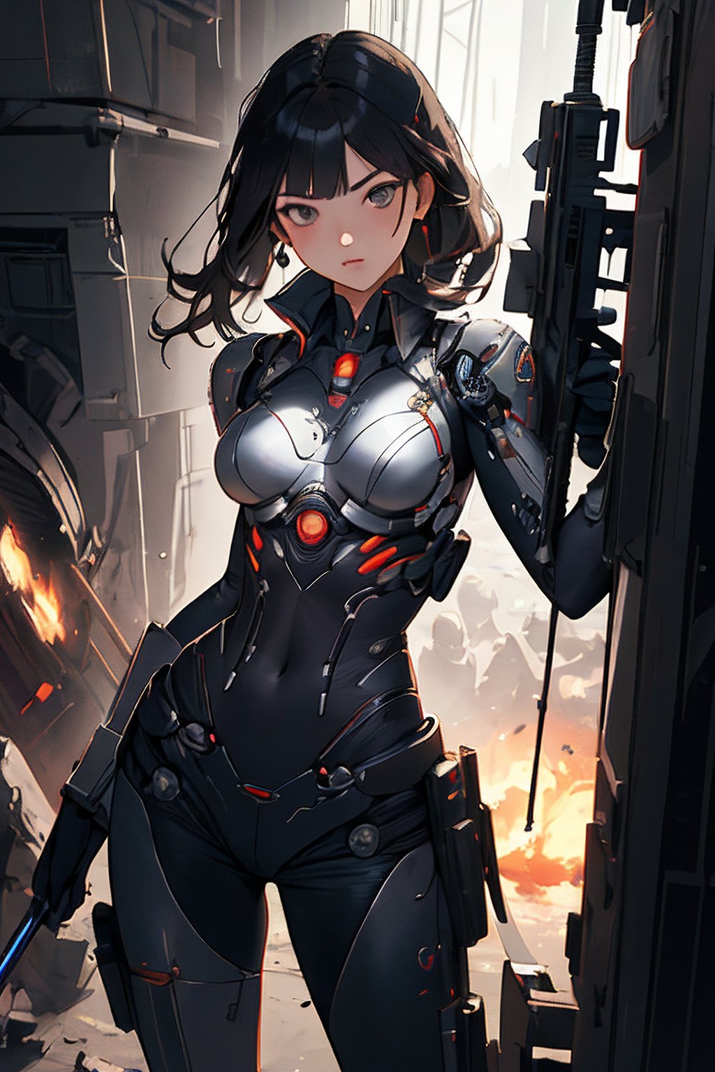 Solo girl,cyborg,heavy weapons,battlefield
super fine illustration,perfect anatomy,(masterpiece,ultra quality,ultla highres,32k,intricate detailed),