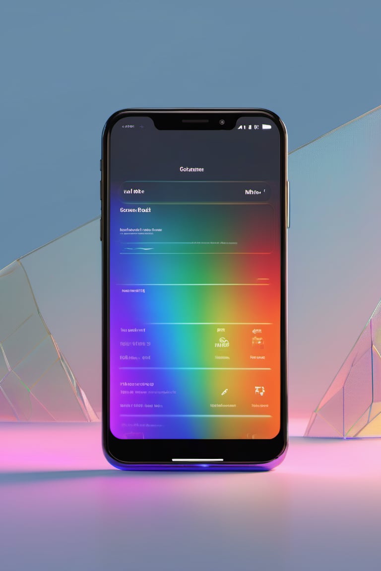 3d render concept art, octane, redshift, unreal engine 5, minimalistic, realistic, web interface, ux ui design, 1smartphone, presentation, idea, cinema 4d, figma, gradient, rainbow, rainbow phone