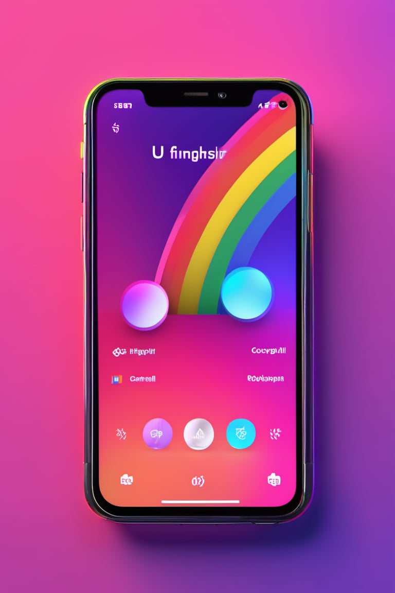 3d render concept art, octane, redshift, unreal engine 5, minimalistic, realistic, web interface, ux ui design, 1smartphone, presentation, idea, cinema 4d, figma, gradient, rainbow, rainbow phone