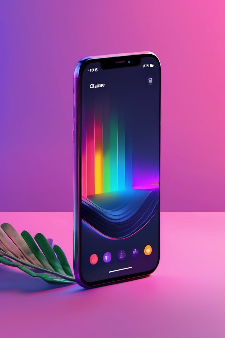 3d render concept art, octane, redshift, unreal engine 5, minimalistic, realistic, web interface, ux ui design, 1smartphone, presentation, idea, cinema 4d, figma, gradient, rainbow, rainbow phone