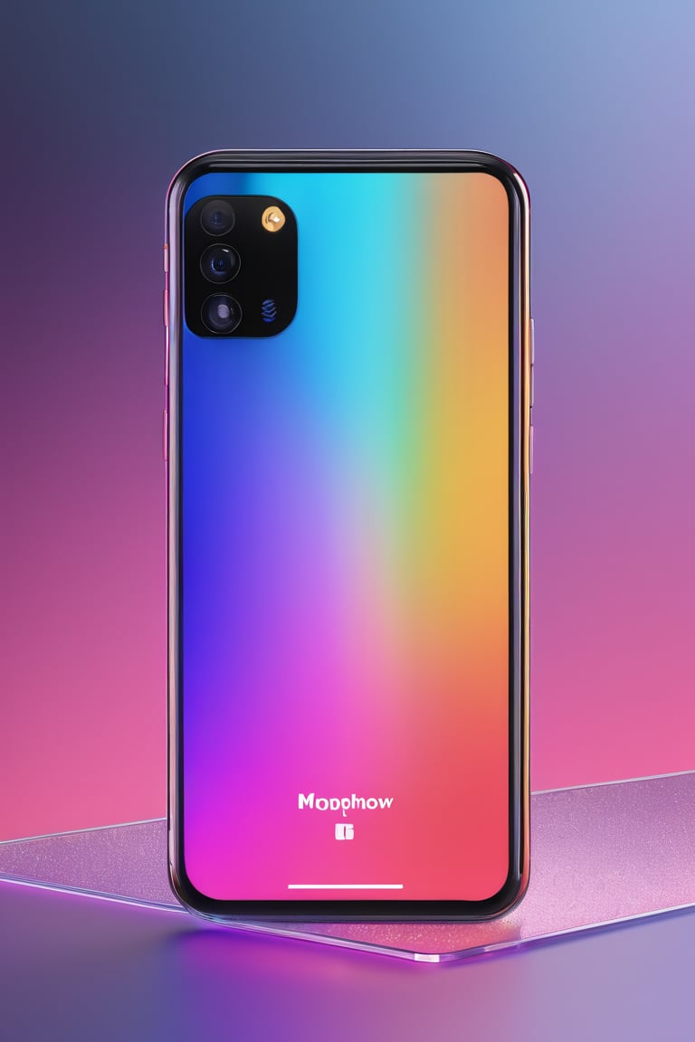 3d render concept art, octane, redshift, unreal engine 5, minimalistic, realistic, web interface, ux ui design, 1smartphone, presentation, idea, cinema 4d, figma, gradient, (rainbow, rainbow phone, glass, glassmorphism, dispersion:1.5)