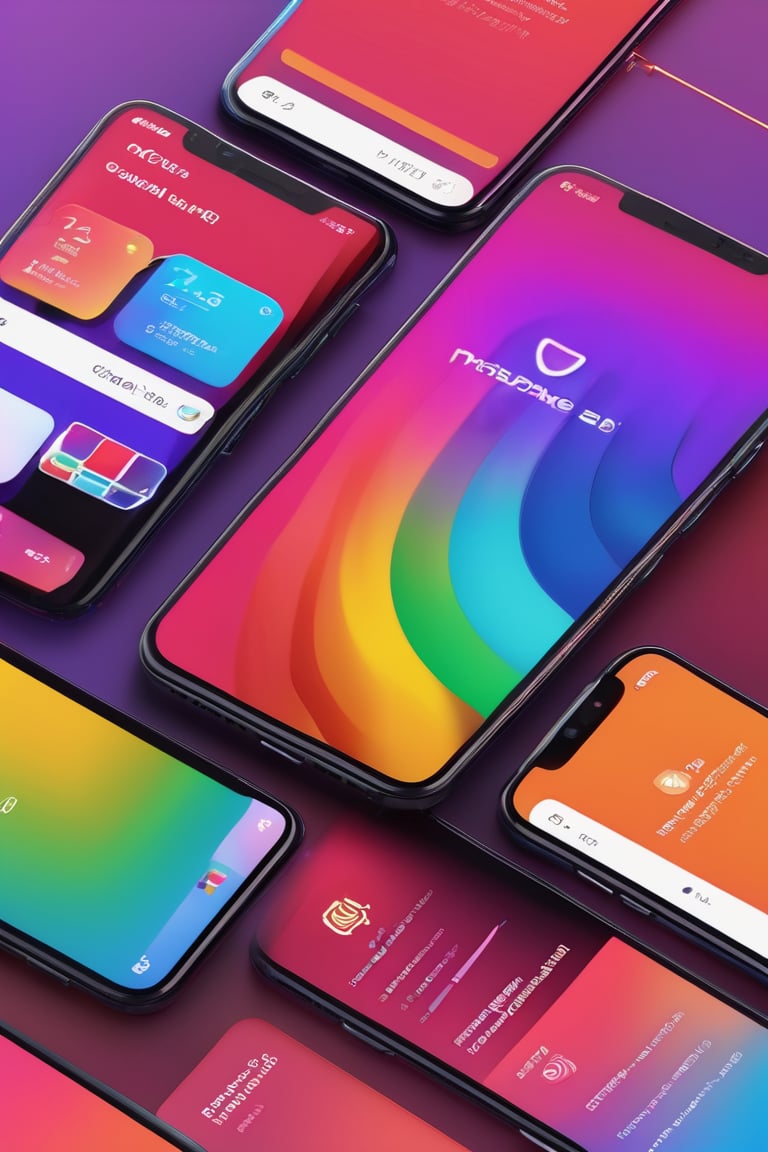 3d render concept art, octane, redshift, unreal engine 5, minimalistic, realistic, web interface, ux ui design, 1smartphone, presentation, idea, cinema 4d, figma, gradient, (rainbow, rainbow phone, glass, glassmorphism, dispersion:1.5)