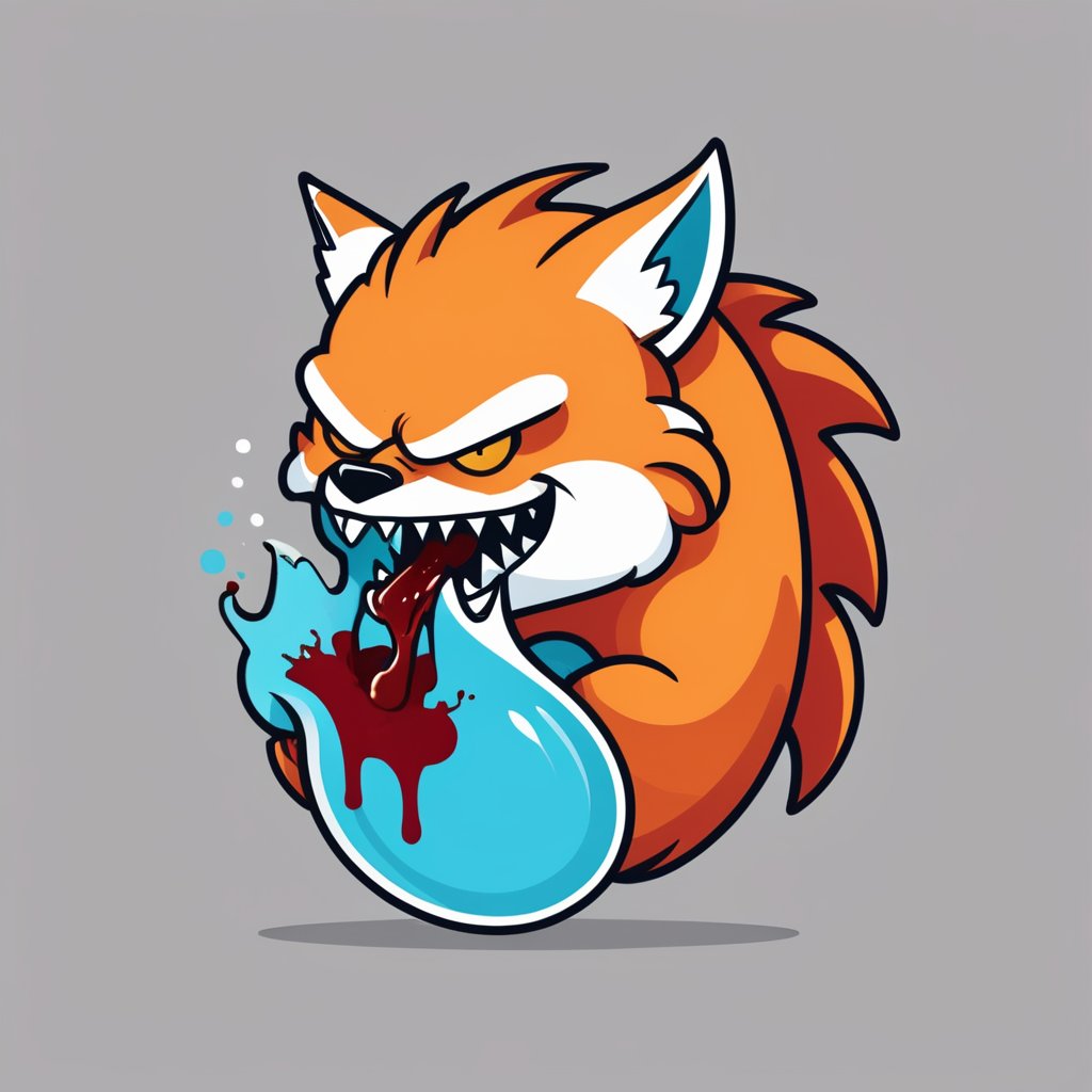 a angry (monster icon) [firefox: snake: 0.5] eats himself, (blood:1.3), on write background, aero, glass, glassmorphism, concept, ui design, icon, bold stroke, (minimalism:1.3), flat design