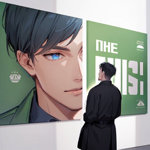 Handsome man at the poster, perfect irish, perfect  eyes, perfect anatomy, seen from afar