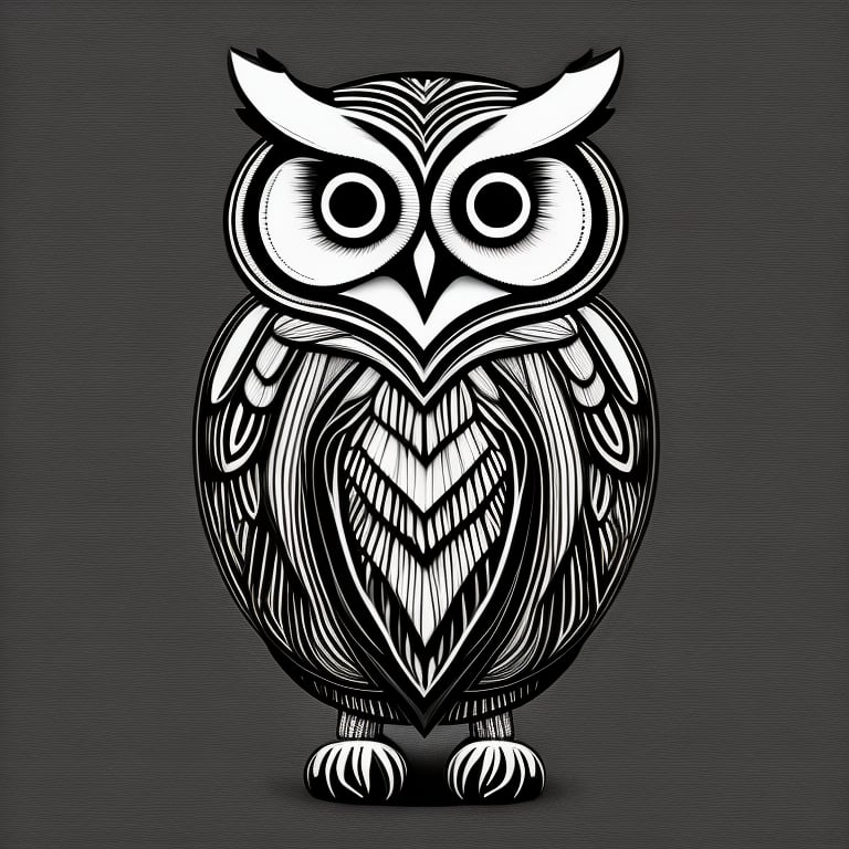 coloring book, bold line art.  White and black minimalistic draw coloring page for a owl,  Defined lines. Clean Drawn. Vector, Coloring Page, Bold line art, Coloring Book, Outline