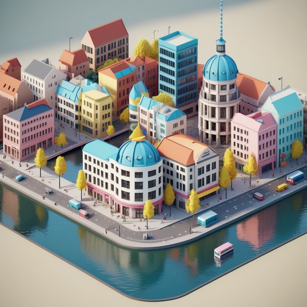 cute 3D isometric model of berlin city | blender render engine niji 5 style expressive,3d isometric,3d style,