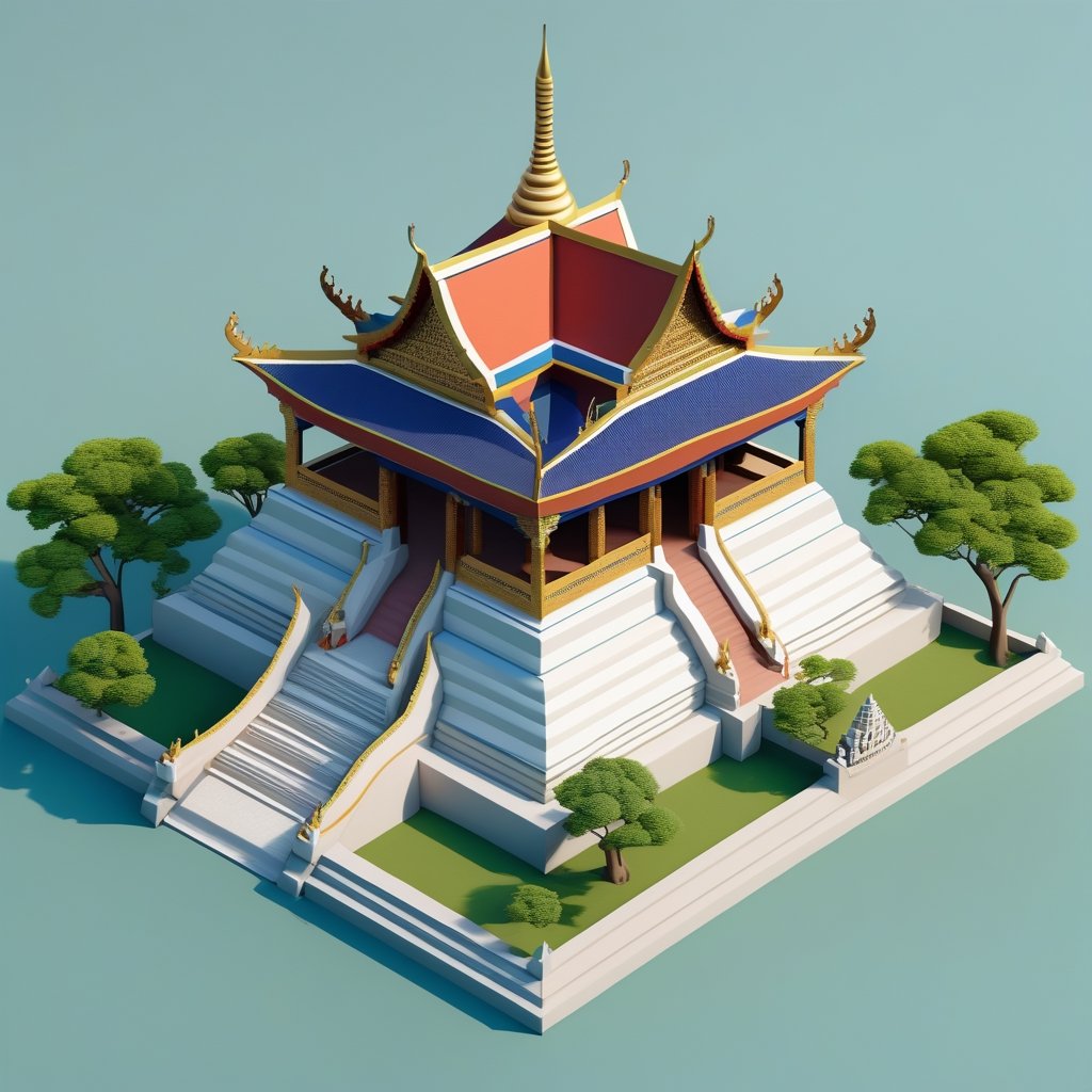 cute 3D isometric model of Temple of the Reclining Buddha | blender render engine niji 5 style expressive,3d isometric,3d style,