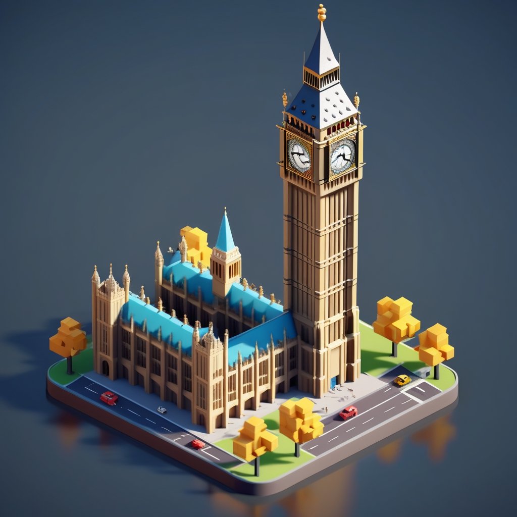 cute 3D isometric model of the big ben | blender render engine niji 5 style expressive,3d isometric,3d style,